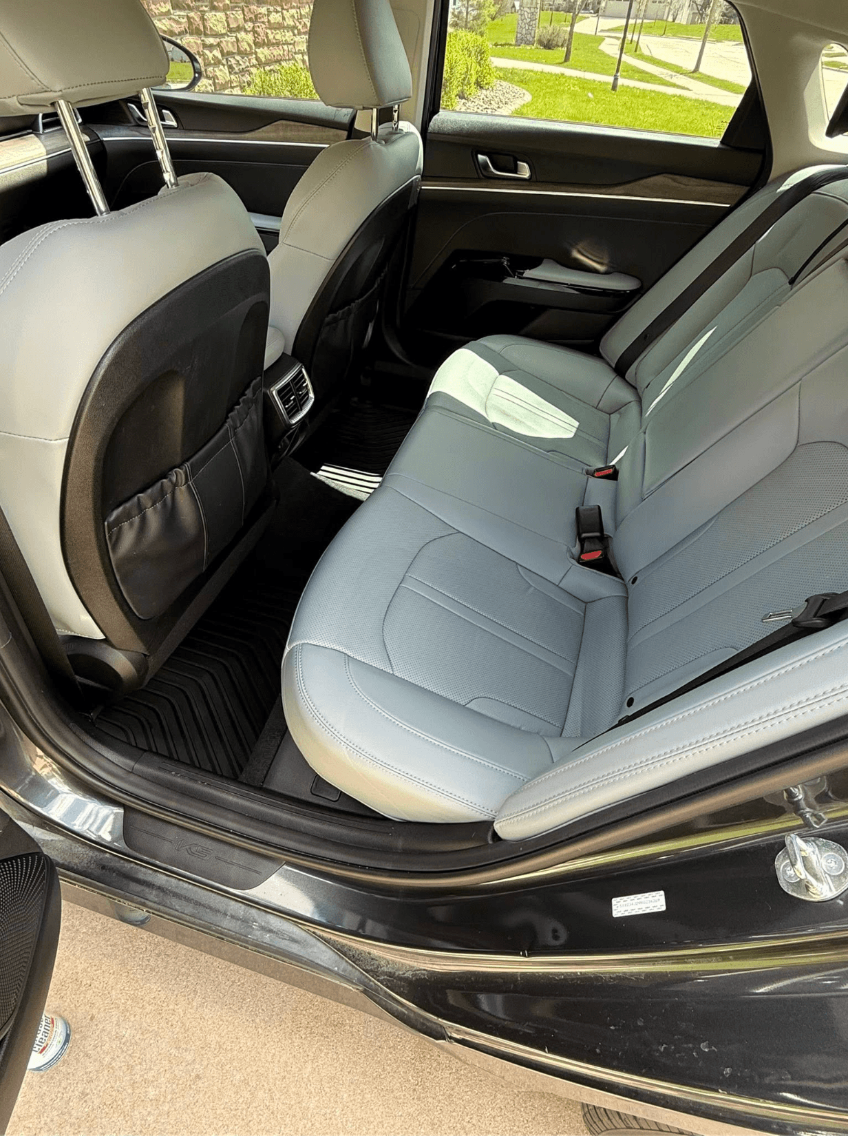 Gray leather rear seats after an interior detail in the KC metro